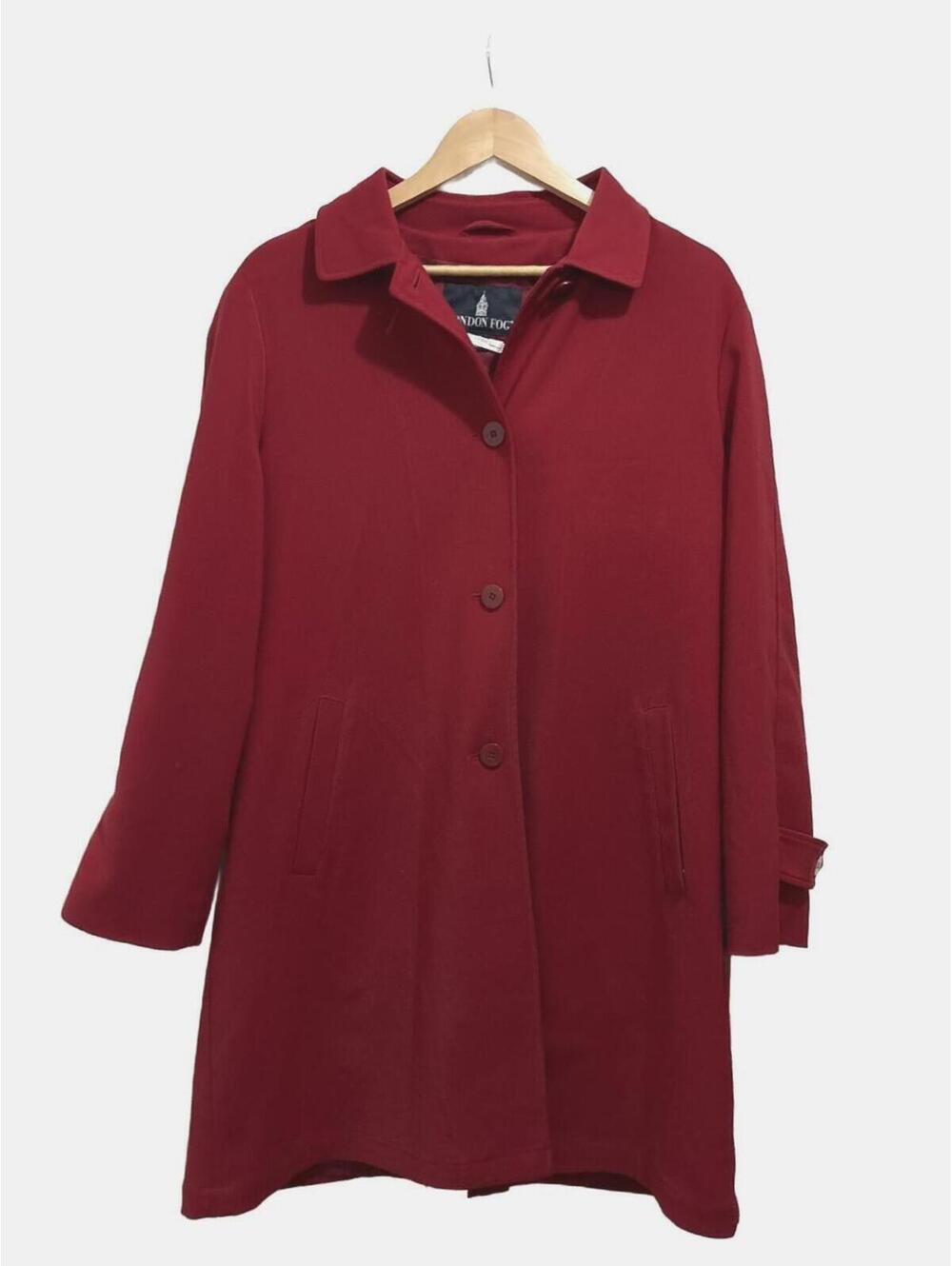 Mod 70s 80s VTG London Fog Red Button Front Car Coat Mid Length M/L minimalist